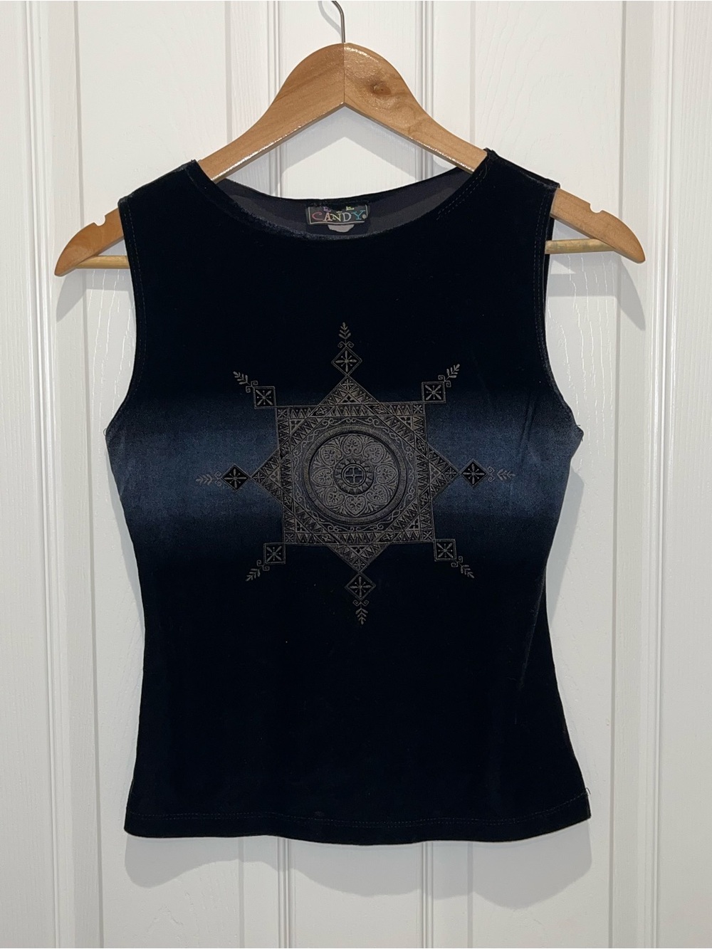 eye candy Black Velvet Tank Top with Center Medallion